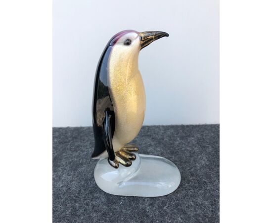 Pinguino in vetro sommerso con inclusioni oro.Alfredo Barbini per Cenedese.