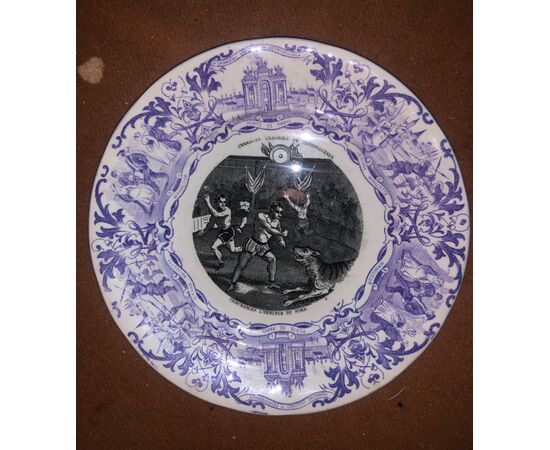 Earthenware plate with decal motif in a circus subject. Sarregumines.Francia     