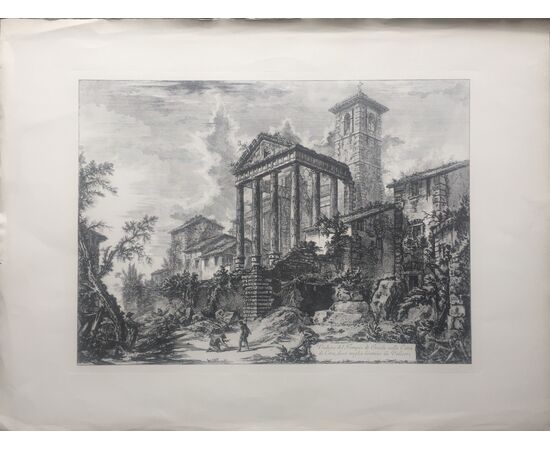 &quot;View of the temple of Hercules in the city of Cora&quot; - 19th century - Piranesi burin engraving     