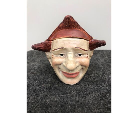Earthenware snuffbox depicting a jester&#39;s head. France     