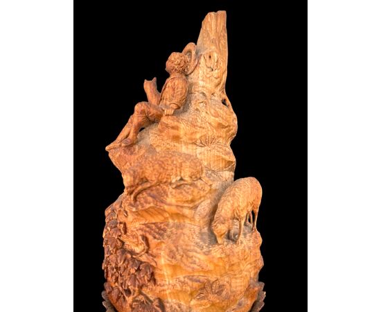 Scultura in legno dolce raffigurante pastore con pecore.Germania