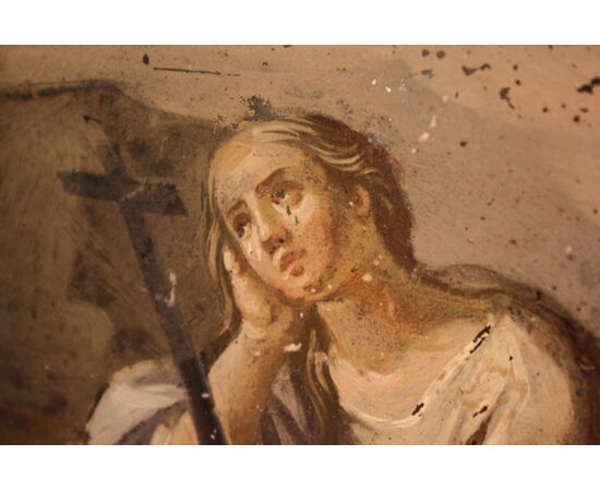 Maddalena penitente con teschio dipinto olio su vetro scuola Veneta del XVIII secolo