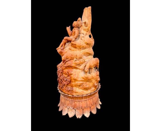 Scultura in legno dolce raffigurante pastore con pecore.Germania