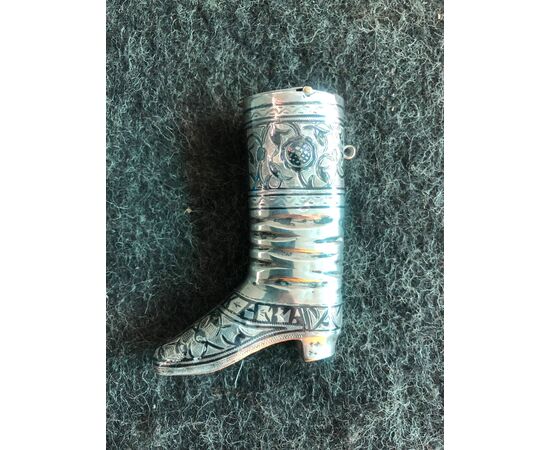 Silver matchbox in the shape of a boot with niello.Russia workmanship     