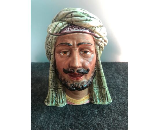 Earthenware tobacco box depicting a head with a turban. England     