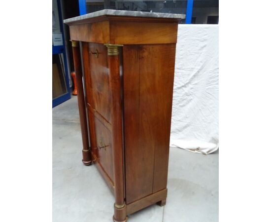 Secretaire a colonna piena in noce Impero 1820 francese chiave a quadrifoglio