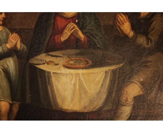 Sacra Famiglia a tavola- olio su rame del XIXsec.