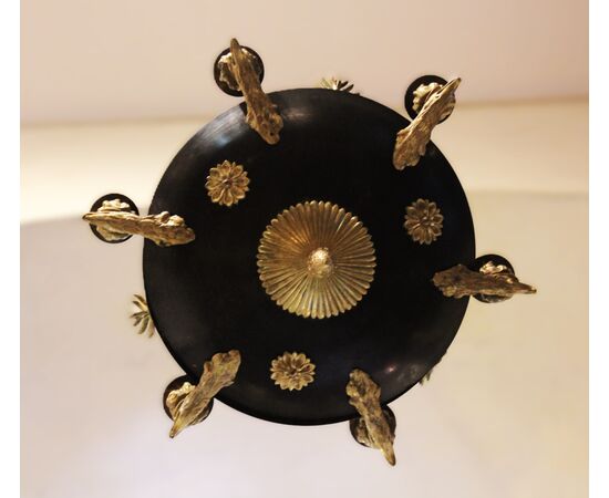 Lume Impero a sospensione, bronzo patinato e dorato.