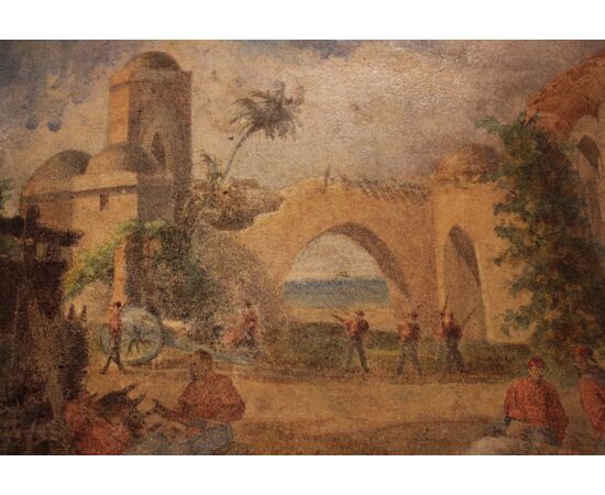 Acquarello su carta XIXsec.Campo militare garibaldino (Naxos ?)