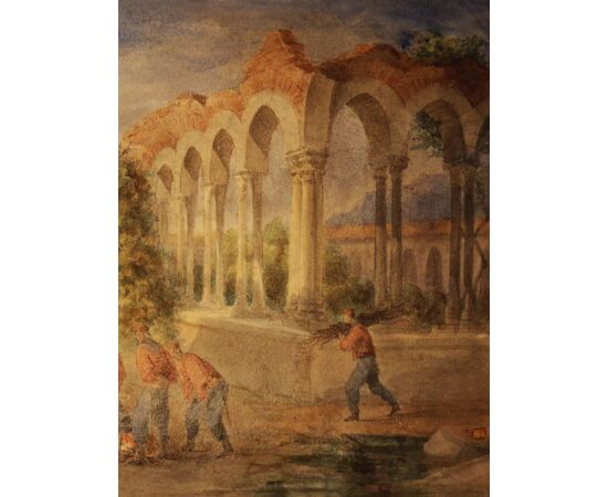 Acquarello su carta XIXsec.Campo militare garibaldino (Naxos ?)