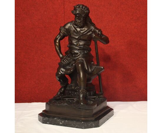 Italian signed bronze sculpture depicting blacksmith