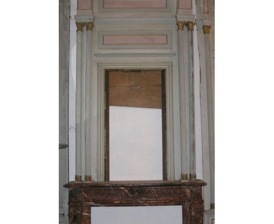 DARB235 - Boiserie impero, con semi-colonne scolpite e porte, epoca inizio '800, metri lineari 13 x H m 3