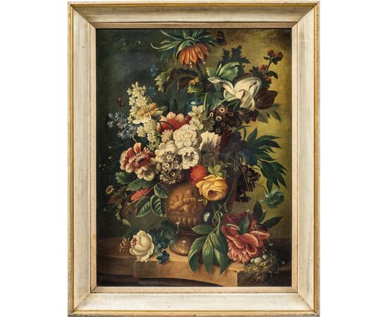 Pittore italiano (XIX-XX sec.) - Natura morta con vaso di fiori.