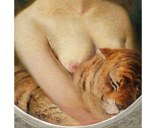 Emilio Magistretti (Milano 1851 - Milano 1936) - Fanciulla con tigre.