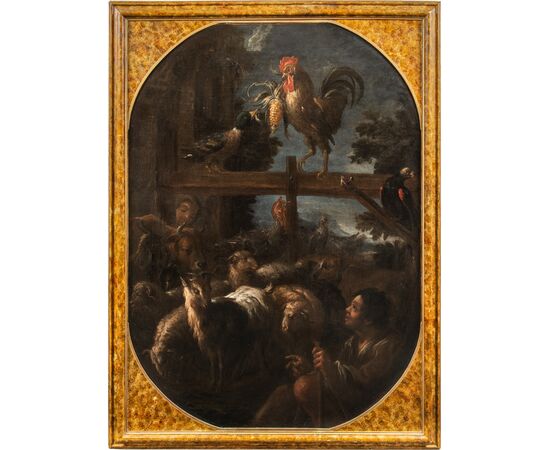 Felice Boselli (Piacenza 1650 - Parma 1732) - Pastore con gregge e selvaggina.