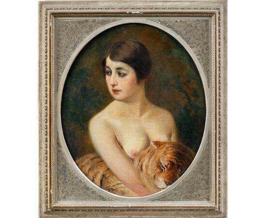 Emilio Magistretti (Milano 1851 - Milano 1936) - Fanciulla con tigre.
