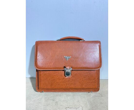 Borsa da lavoro vintage in cuoio PRADA, mis h36 l 40 p12 cm