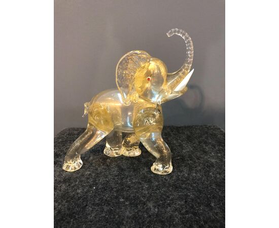 Glass elephant with gold inclusions. Seguso manufacture. Murano.     