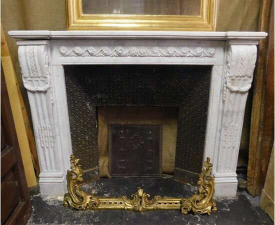 chm614 - white marble fireplace, L cm 145 x 28 px 111 h     