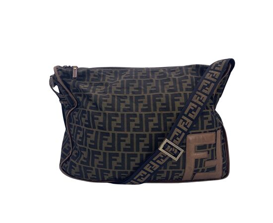 FENDI Borsa a Tracolla in Tela Col. Marrone Double F L