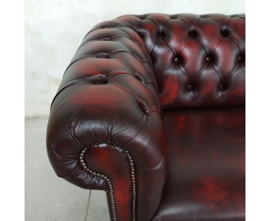 Divano Chesterfield club 3 posti inglese originale in pelle rosso bordeaux anticato ( VENDUTO ) 