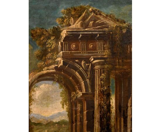 Coppia di capricci architettonici, Seguace di Niccolò Codazzi (Napoli, 1642 - Genova, 1693)