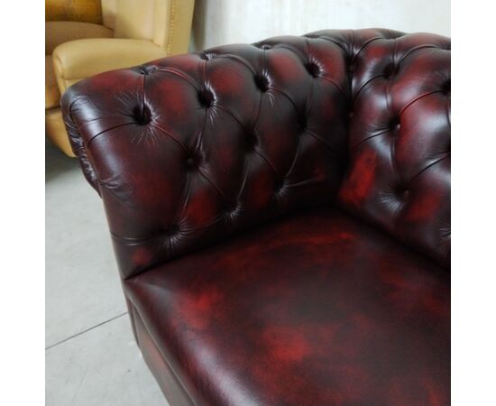 Divano Chesterfield club 3 posti inglese originale in pelle rosso bordeaux anticato ( VENDUTO ) 