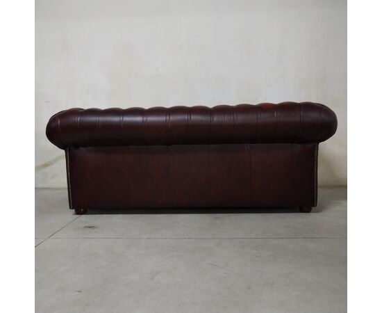 Divano Chesterfield club 3 posti inglese originale in pelle rosso bordeaux anticato ( VENDUTO ) 