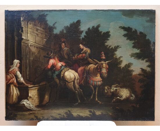 Seguace di Pietter Bodding Van Laer "Cavalli e cavalieri alla fonte"