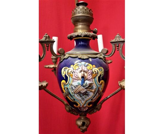 Nine-lamp majolica chandelier