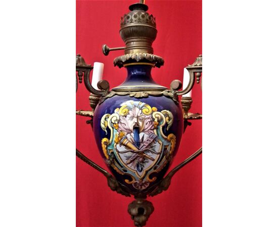 Nine-lamp majolica chandelier