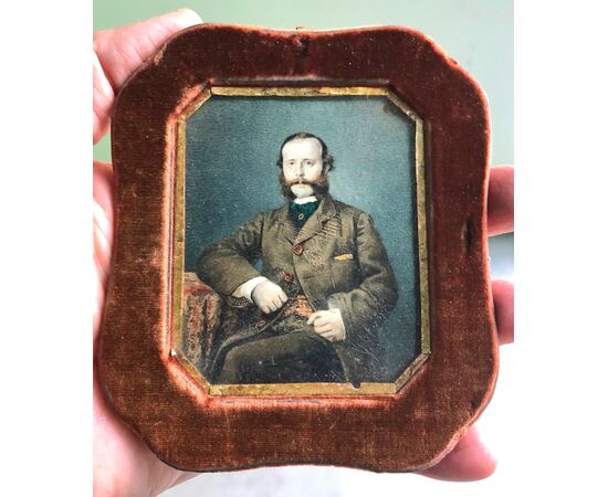 Miniature depicting male character. Oil on parchment.     