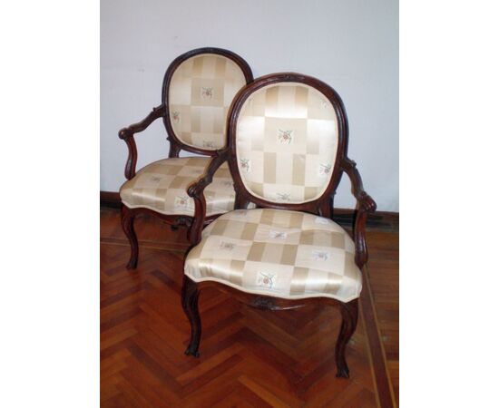 a Genovesi 18 century walnut pair armchairs   