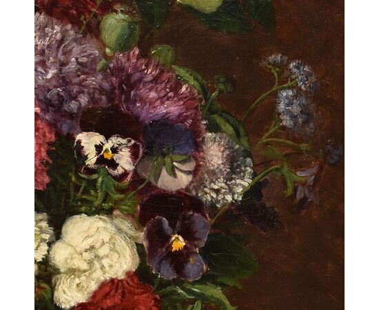 DIPINTI ANTICHI DI FIORI, NATURE MORTE CON GIGLI E ROSE, OLIO SU TELA, DELL 800. (QF635)