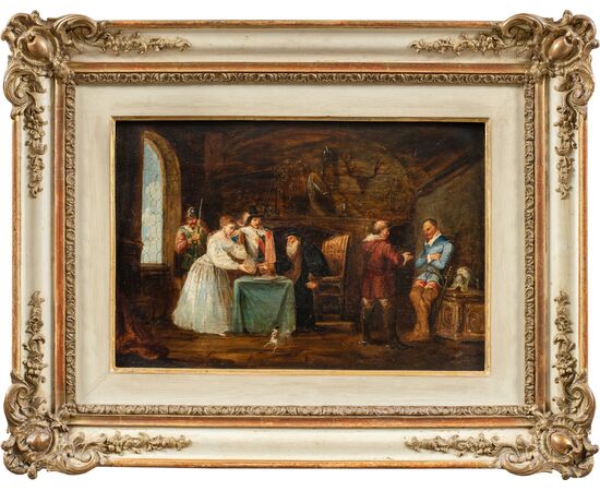 Pittore italiano (datato 1853) - Scena di interno storica.