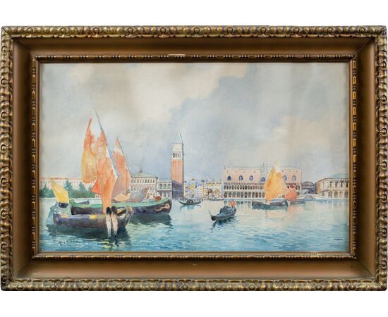 Gino Scalatelli (Venezia 1870 - Venezia 1920) - Venezia, veduta del bacino di S. Marco.
