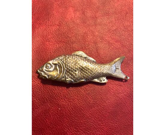 Silver plated brass matchbox in the shape of a fish.     