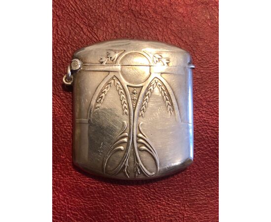 Silver matchbox with art nouveau decorations Italy.     
