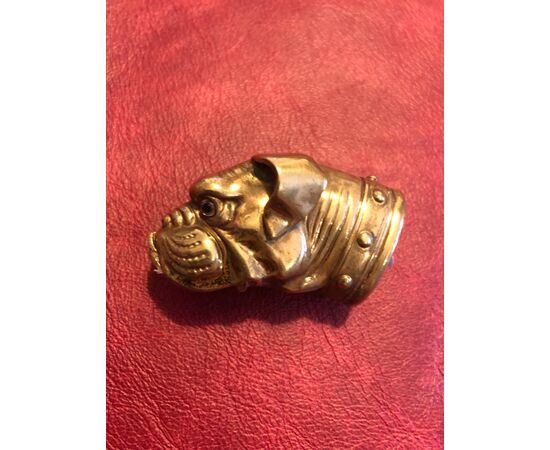 Brass matchbox in the shape of a dog&#39;s head.     