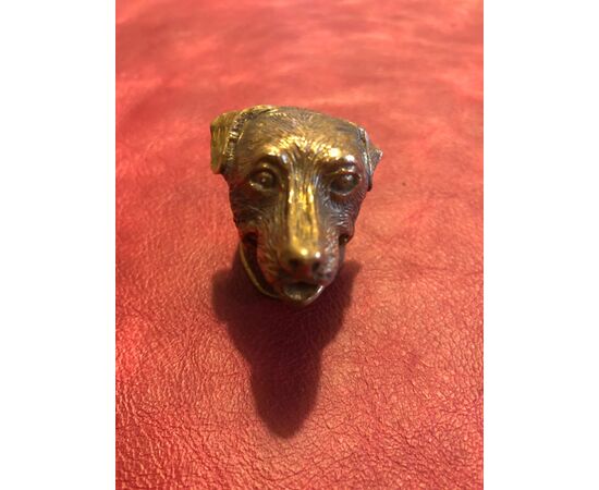 Bronze matchbox in the shape of a dog&#39;s head.     