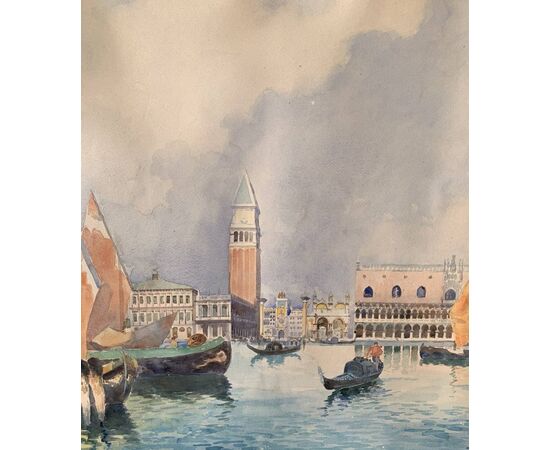 Gino Scalatelli (Venezia 1870 - Venezia 1920) - Venezia, veduta del bacino di S. Marco.