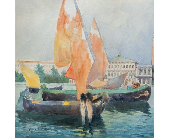 Gino Scalatelli (Venezia 1870 - Venezia 1920) - Venezia, veduta del bacino di S. Marco.