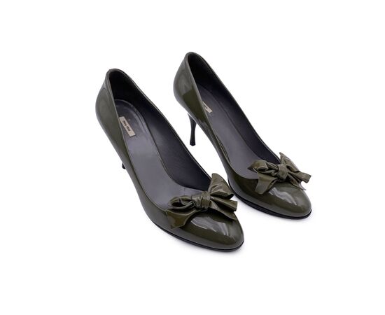 MIU MIU Scarpe con Tacco in Pelle Lucida Col. Verde 39