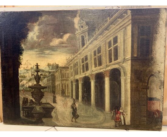 Painting of 700, Venetian school of 67.5 x94 cm depicting city landscape.     