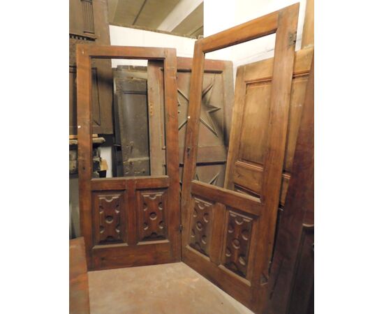 pts703 - 2 antique glass doors, in poplar, cm l 197 xh 217 / l 195 xh 215     