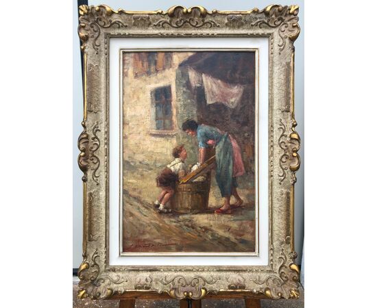Oil painting on canvas &#39;children&#39;s game&#39;. Signed: Giovanni Bonfatti. Milan     