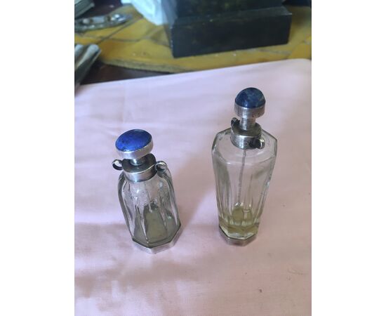 Pair of silver, crystal and lapis perfume holders     