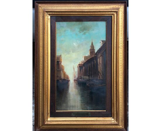 Oil painting on canvas depicting Hamburg. Title: classicism.     