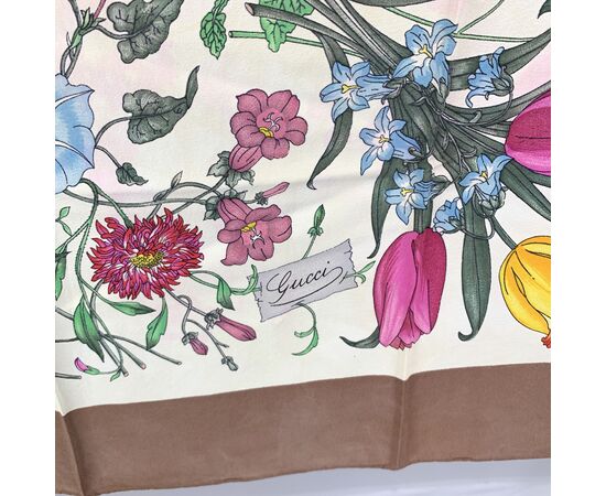 GUCCI Foulard Vintage in Seta Col. Marrone Flora