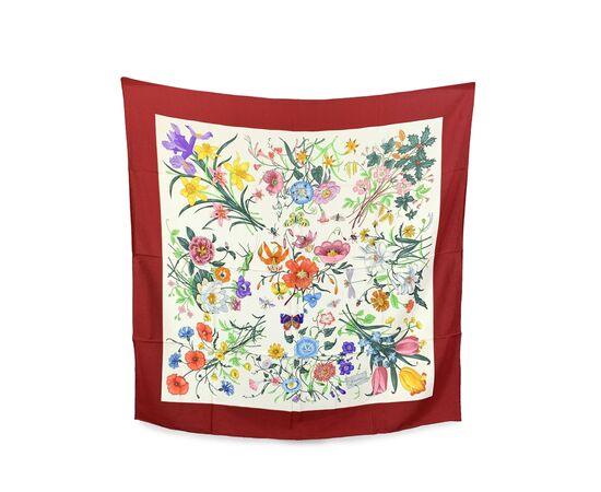 GUCCI Foulard Vintage in Seta Col. Rosso Flora